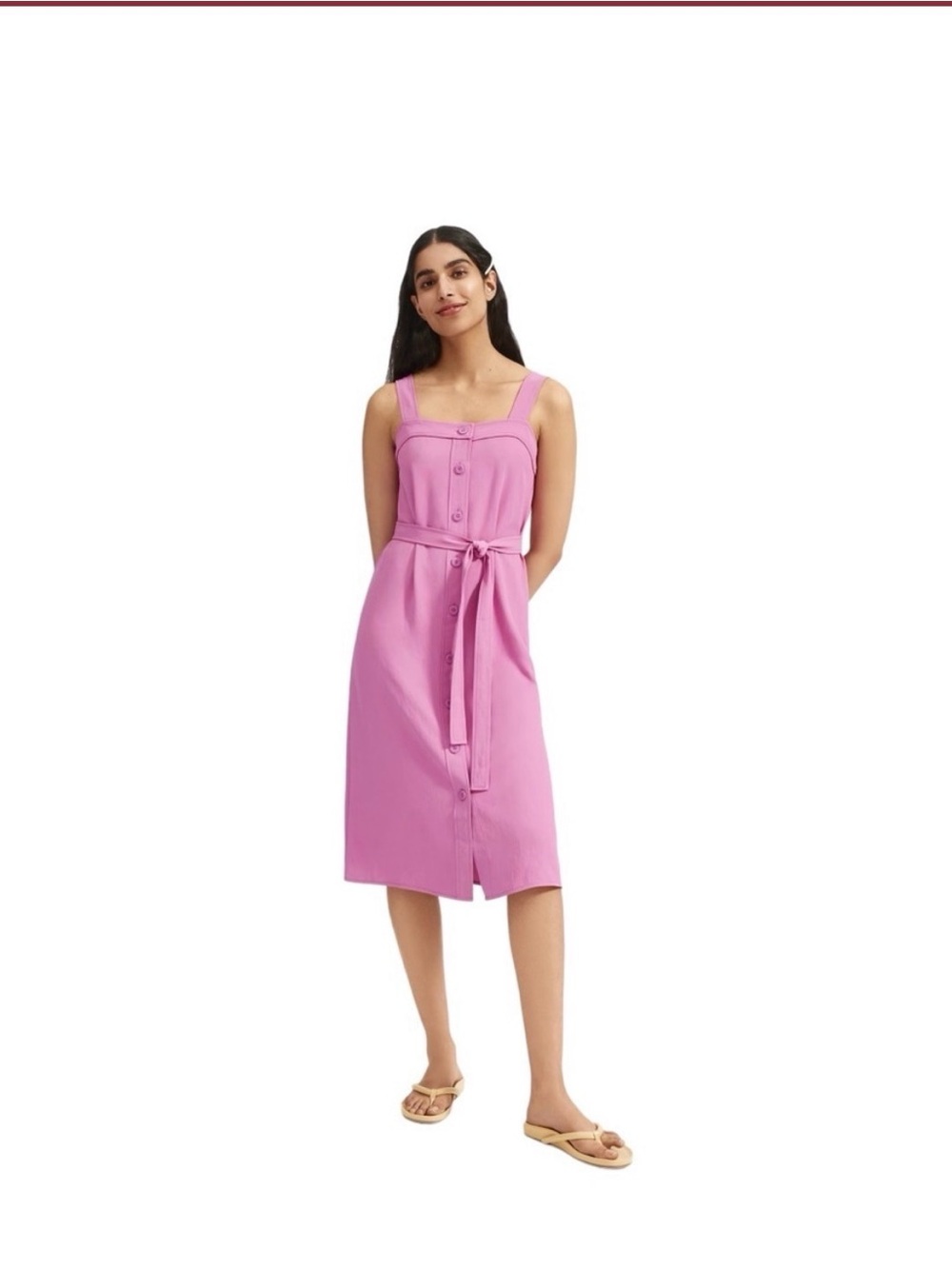 EVERLANE Button-Front Midi Dress in Magenta Sz 6